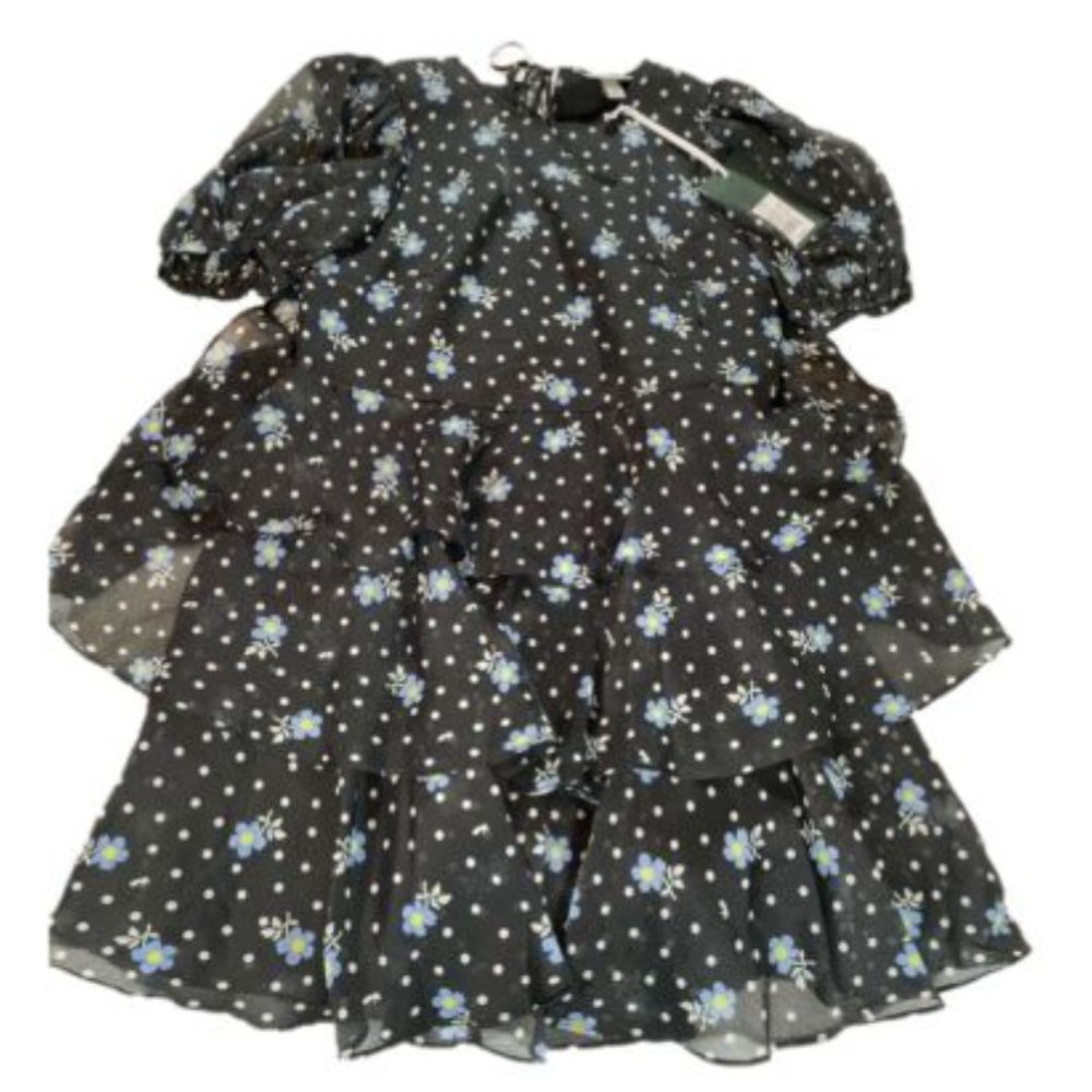 Sandy Liang Dress Women X Small Black Floral Puff Sleeve Tiered x Target - Picture 3 of 3